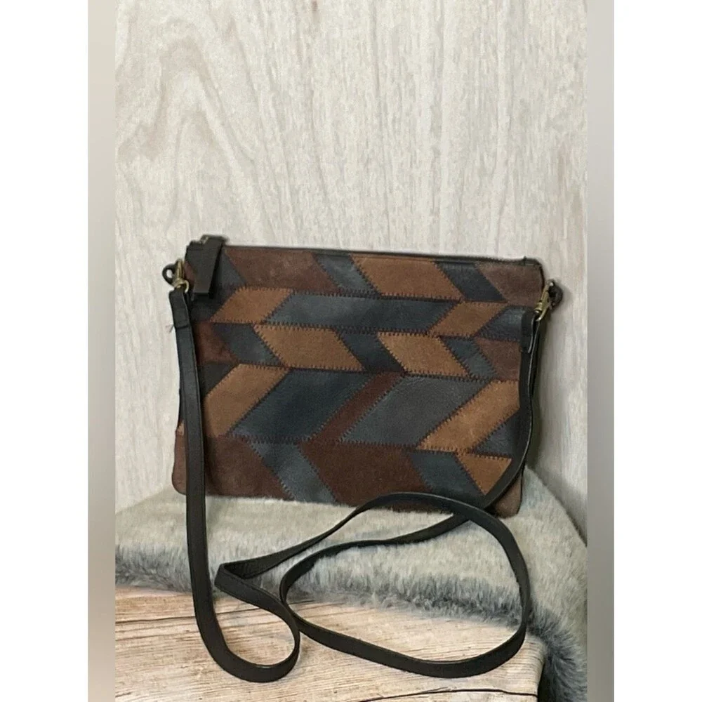 Lucky Brand Brown & Black Patchwork Chevron Crossbody